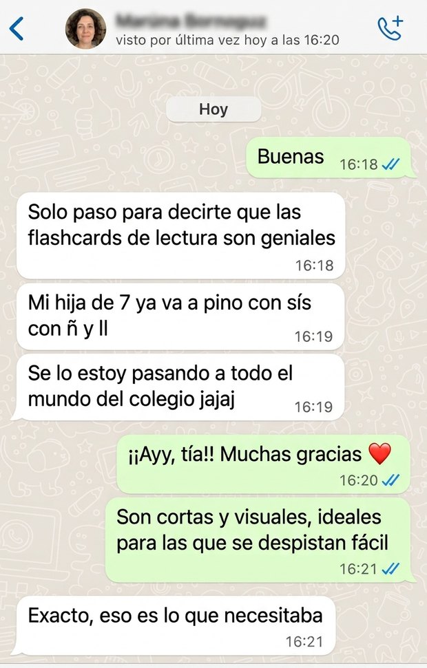 Mensaje de una madre sobre las flashcards de lectura